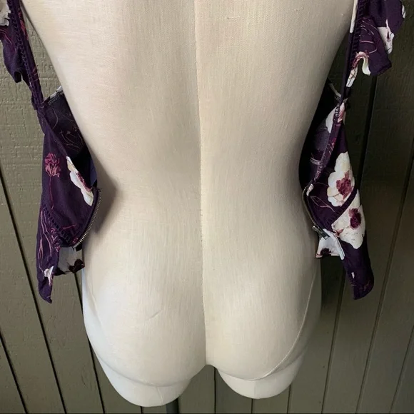 Leith Purple Foral Print Sleeveless Crop Top XL - Picture 5 of 9